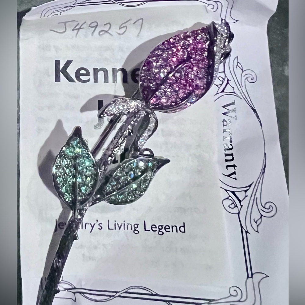 Kenneth Jay Lane Purple and Green Rose Brooch